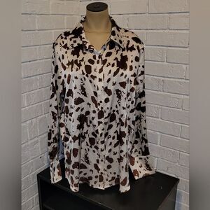 ACOA Cow Print Silky Button-Up Blouse - Women's Size L